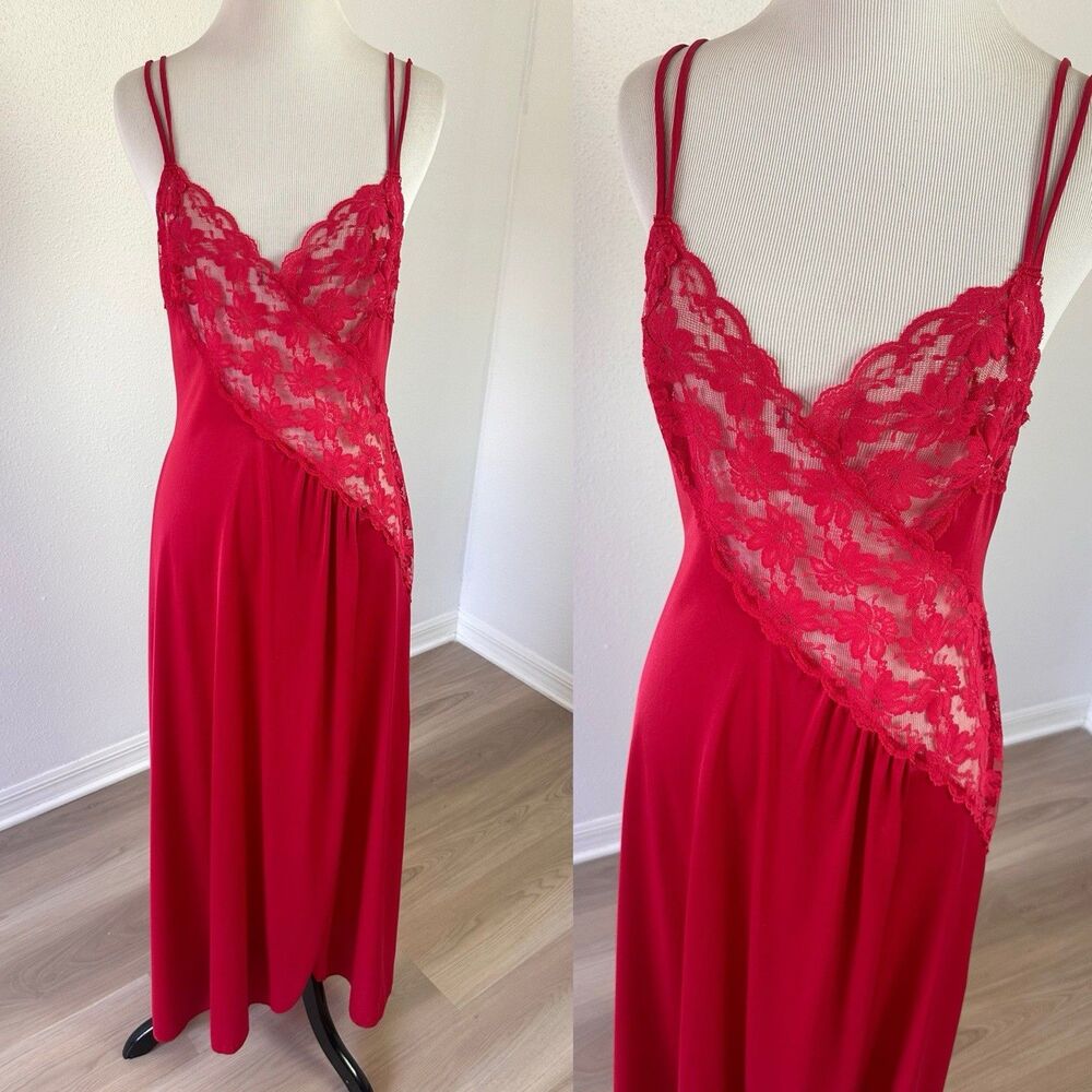 STUNNING VTG VAL MODE Pink Nylon & Lace Full-length Nightgown Lingerie M Read!